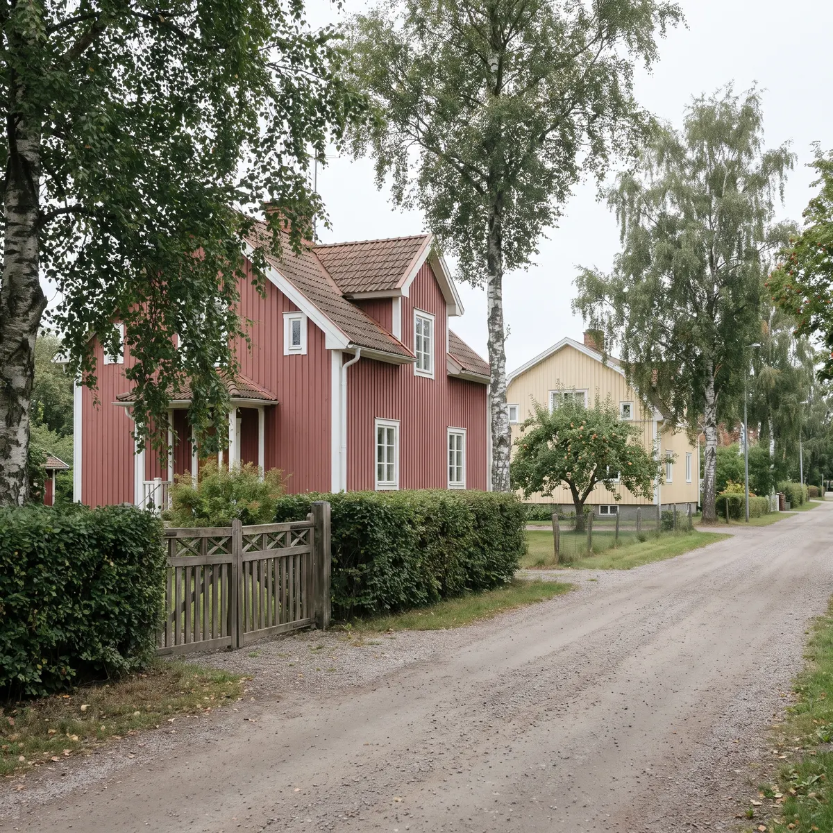 Villagata i ett svenskt bostadsområde en sommardag